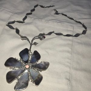 Antique mother of pearl flower necklace